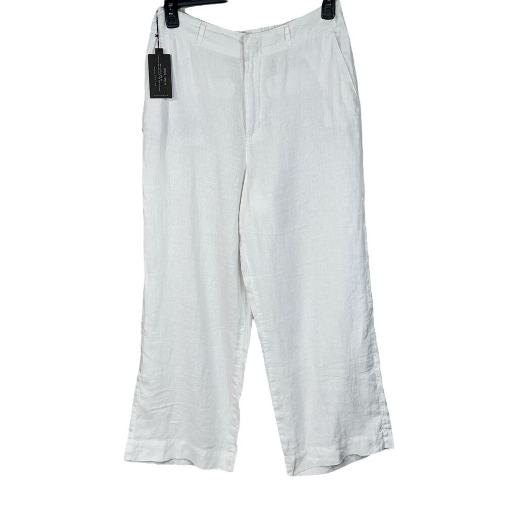 H by Halston Large Wide Leg Pants 100% Linen Zip-Fly Pockets Hi-Rise Lightweight